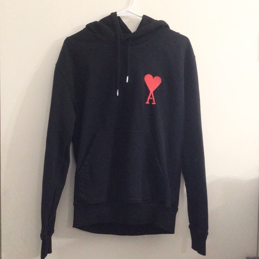 Ami Black Hoodie with Red Heart Logo